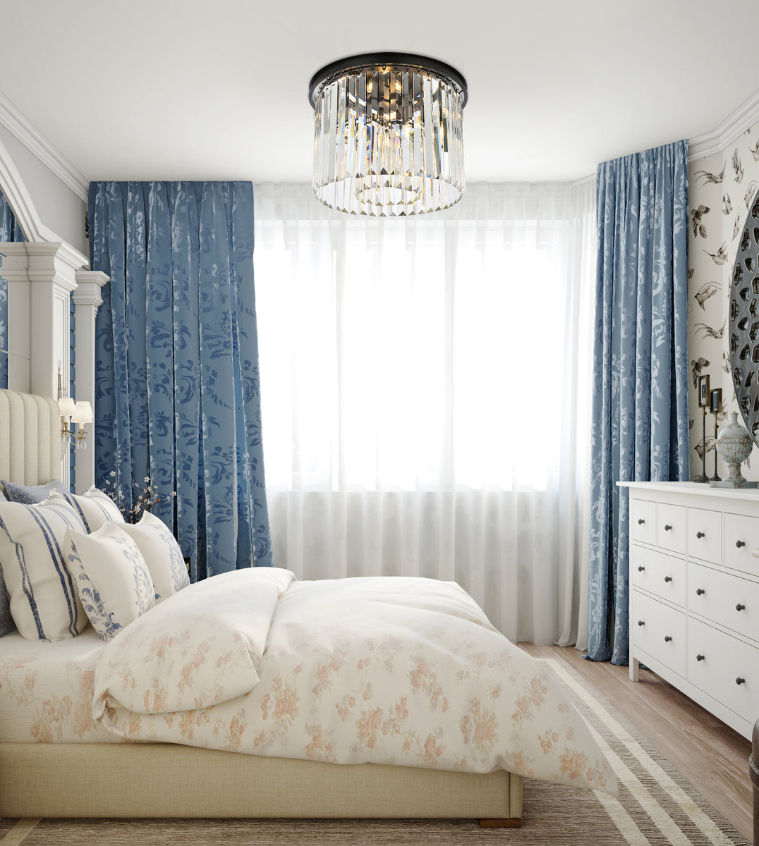 Sydney 6 light Matte Black Flush Mount Clear Royal Cut Crystal