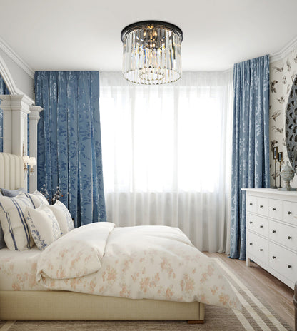 Sydney 6 light Matte Black Flush Mount Clear Royal Cut Crystal