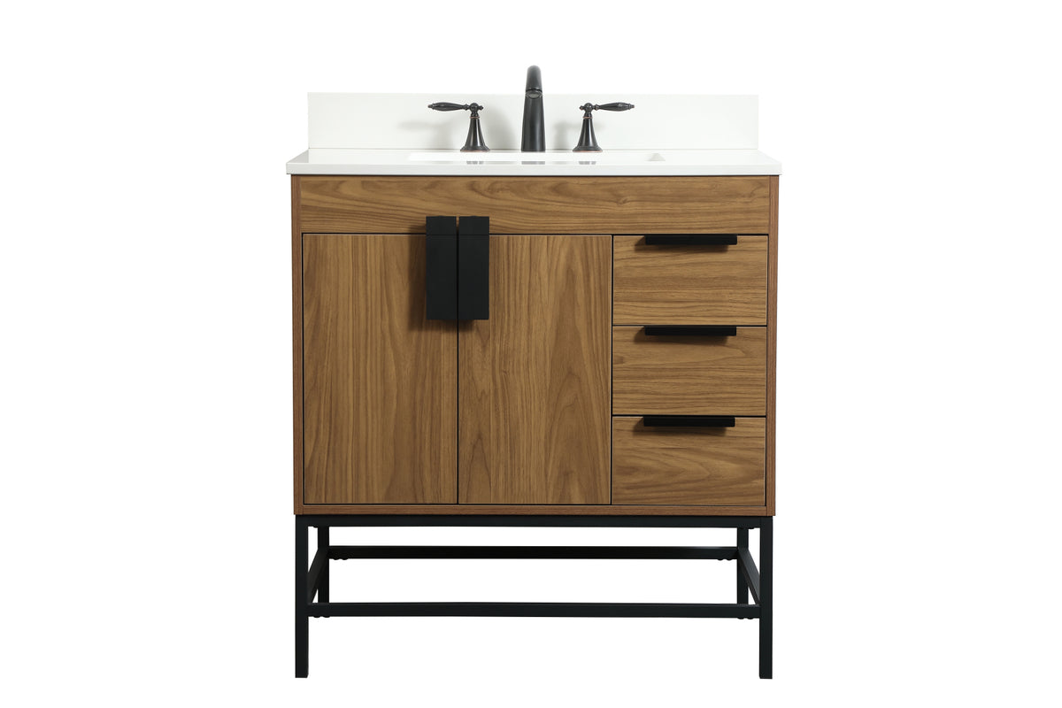 32 inch Single bathroom vanity in walnut brown with backsplash