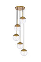 Eclipse 5 Lights Brass Pendant With Clear Glass