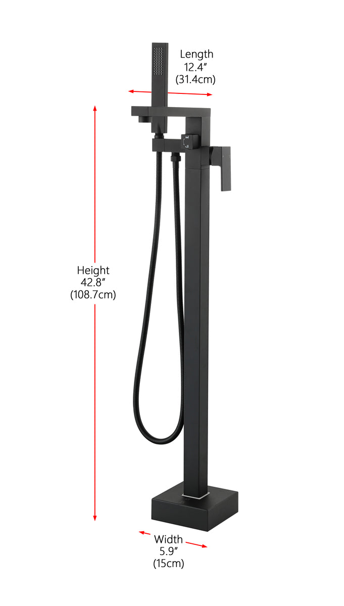 Henry Floor Mounted Roman Tub Faucet with Handshower in Matte Black