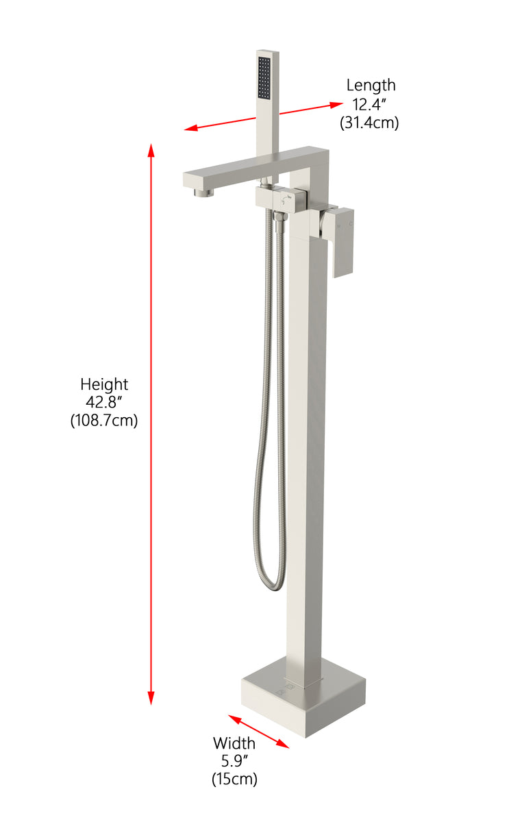Henry Floor Mounted Roman Tub Faucet with Handshower in Brushed Nickel