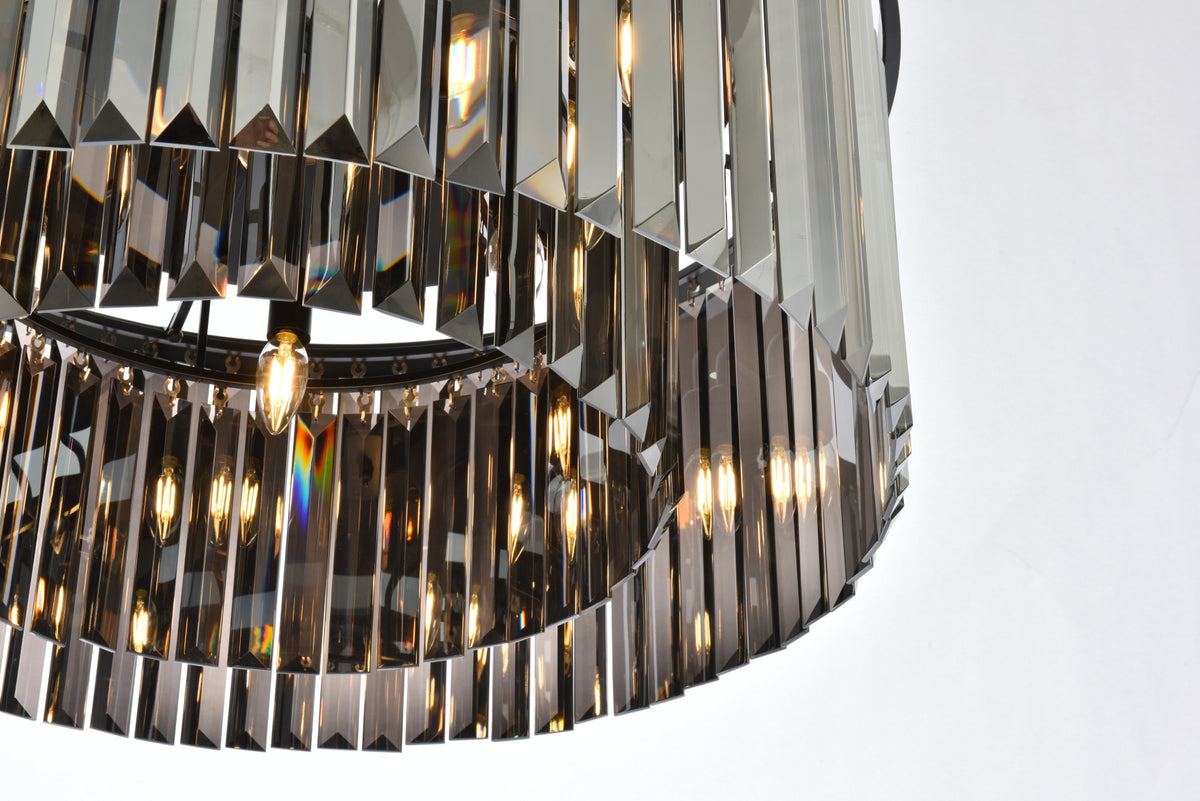 Sydney 8 light Matte Black Flush Mount Silver Shade (Grey) Royal Cut Crystal