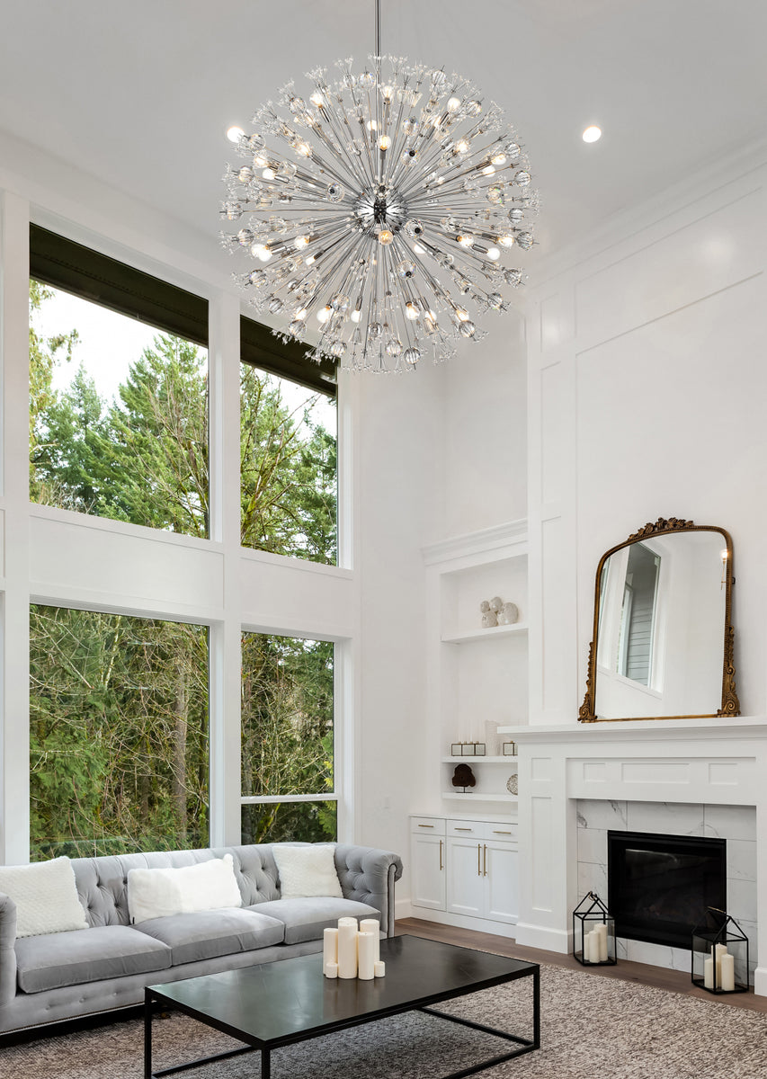 Vera 44 inch crystal starburst round pendant in chrome