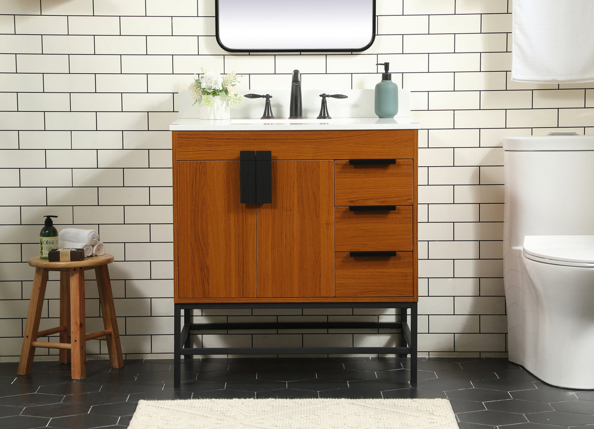 32 inch Single bathroom vanity in teak with backsplash