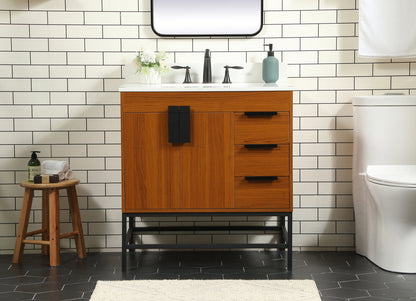 32 inch Single bathroom vanity in teak with backsplash