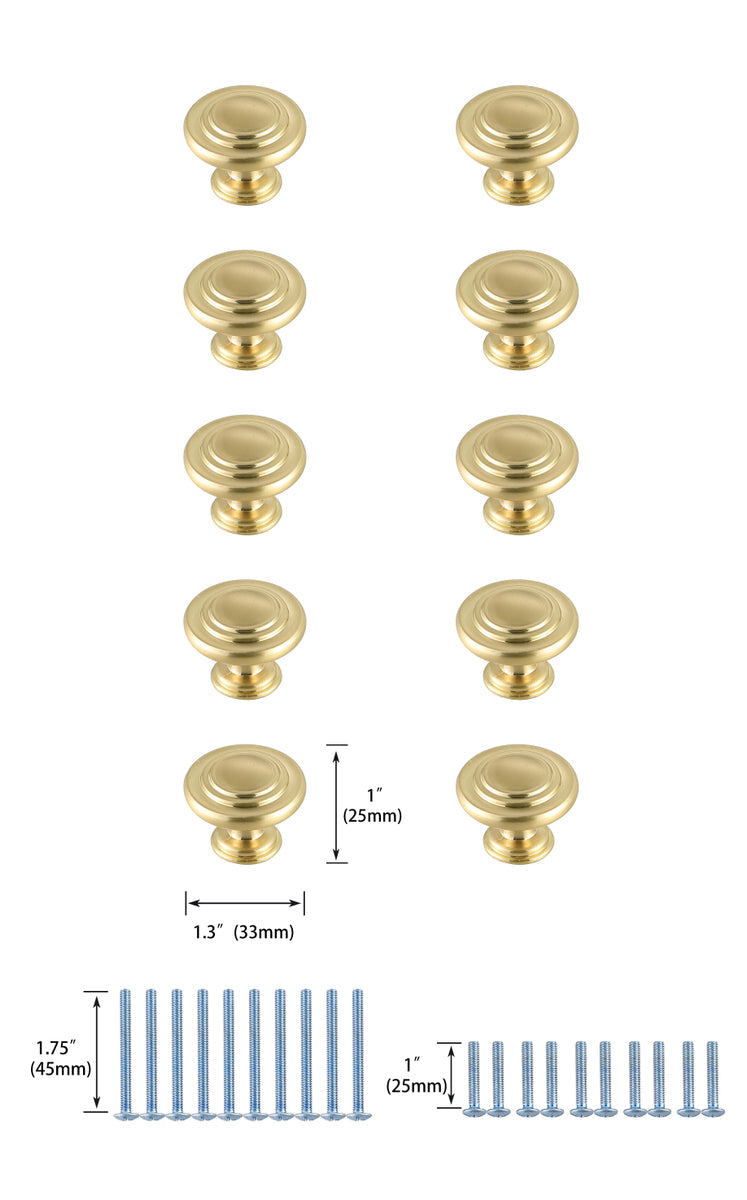 Minu 1.3" Diameter Brushed Gold Mushroom Knob Multipack (Set of 10)