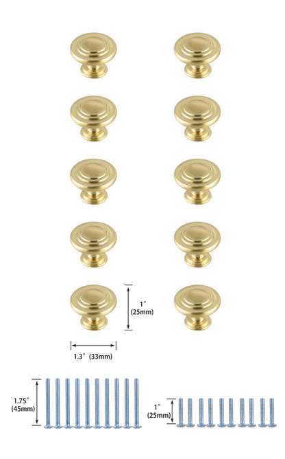 Minu 1.3" Diameter Brushed Gold Mushroom Knob Multipack (Set of 10)