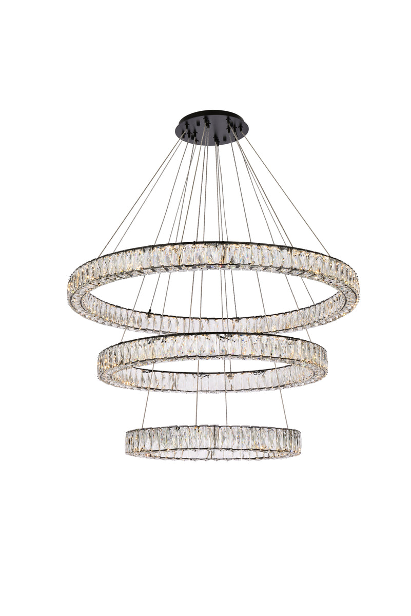 Monroe 41 inch LED triple ring chandelier in black