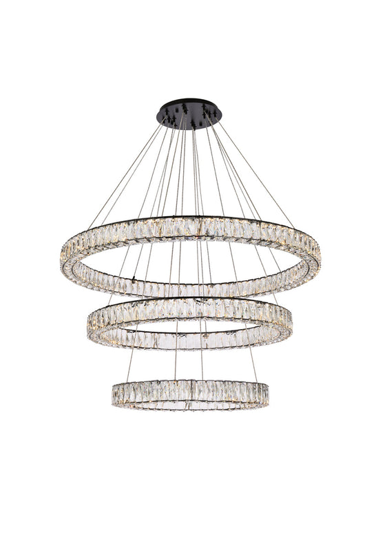 Monroe 41 inch LED triple ring chandelier in black