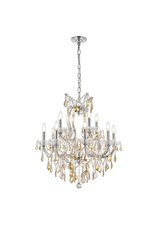 Maria Theresa 13 light Chrome Chandelier Golden Teak (Smoky) Royal Cut Crystal