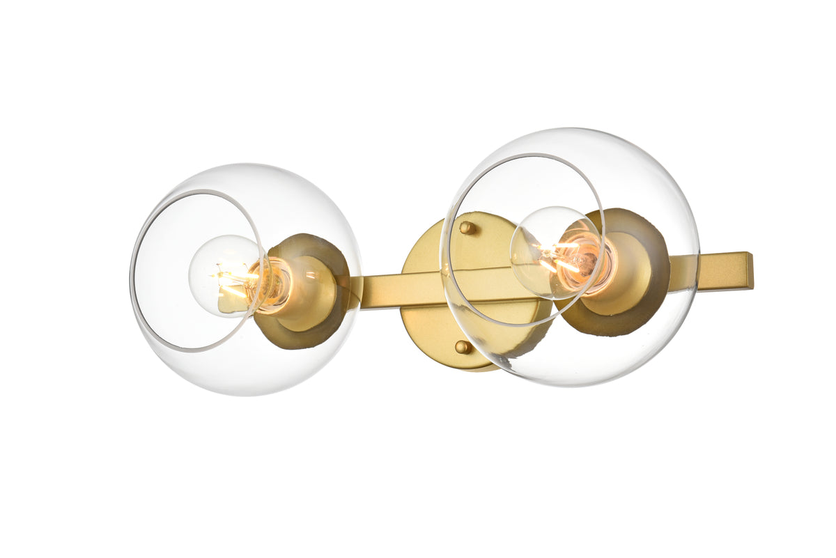 Rogelio 2 light Brass and Clear Bath Sconce