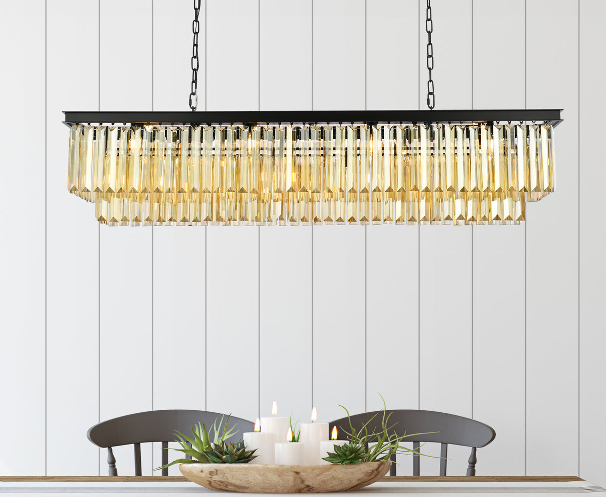 Sydney 12 light Matte Black Chandelier Golden Teak (Smoky) Royal Cut Crystal
