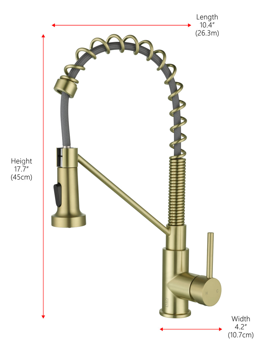Yara Single Handle Pull Down Sprayer Kitchen Faucet in Brushed Gold
