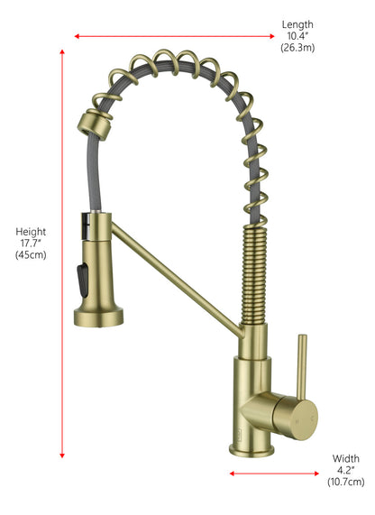 Yara Single Handle Pull Down Sprayer Kitchen Faucet in Brushed Gold