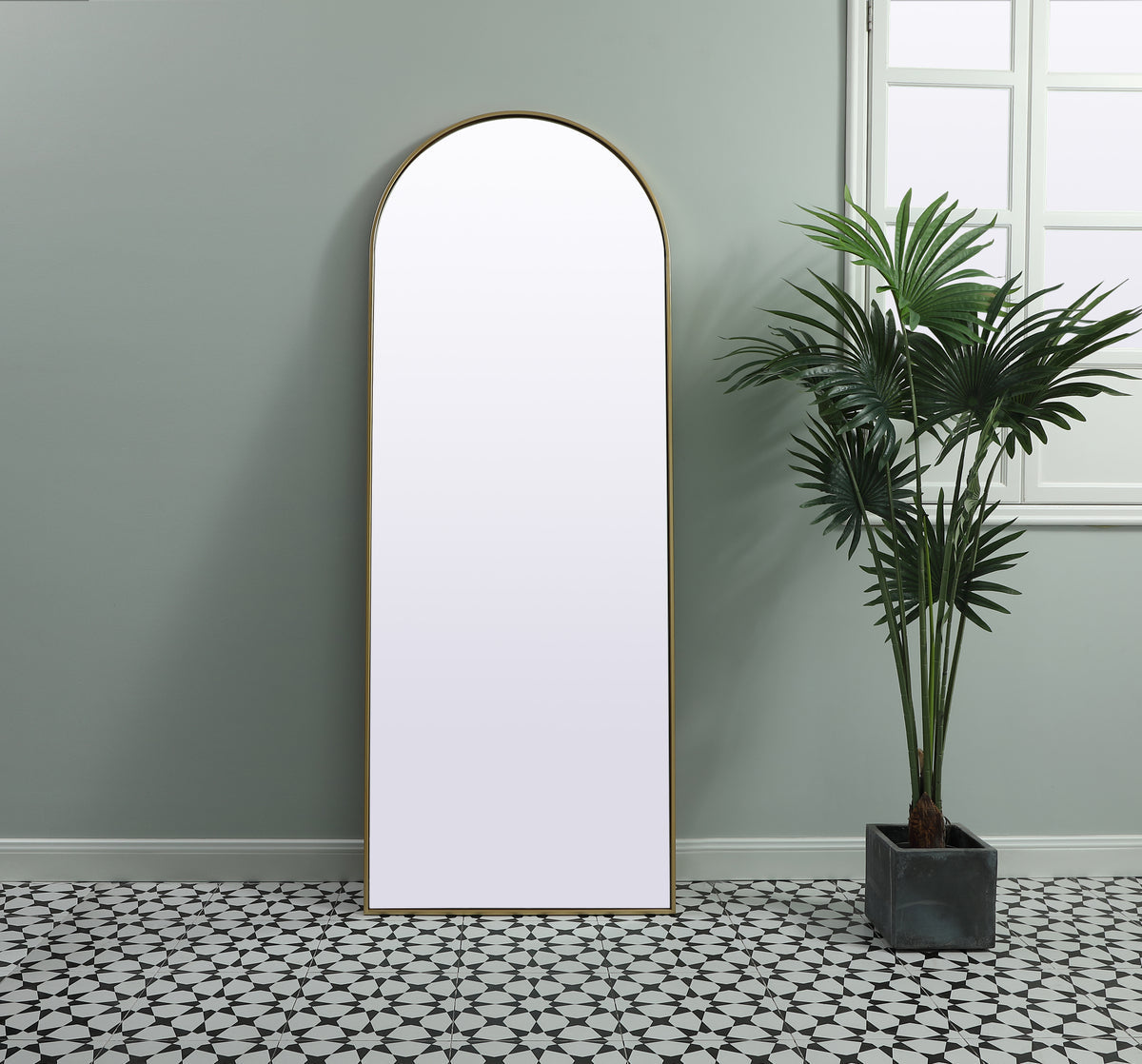 Metal Frame Arch Full Length Mirror 28x74 Inch in Brass