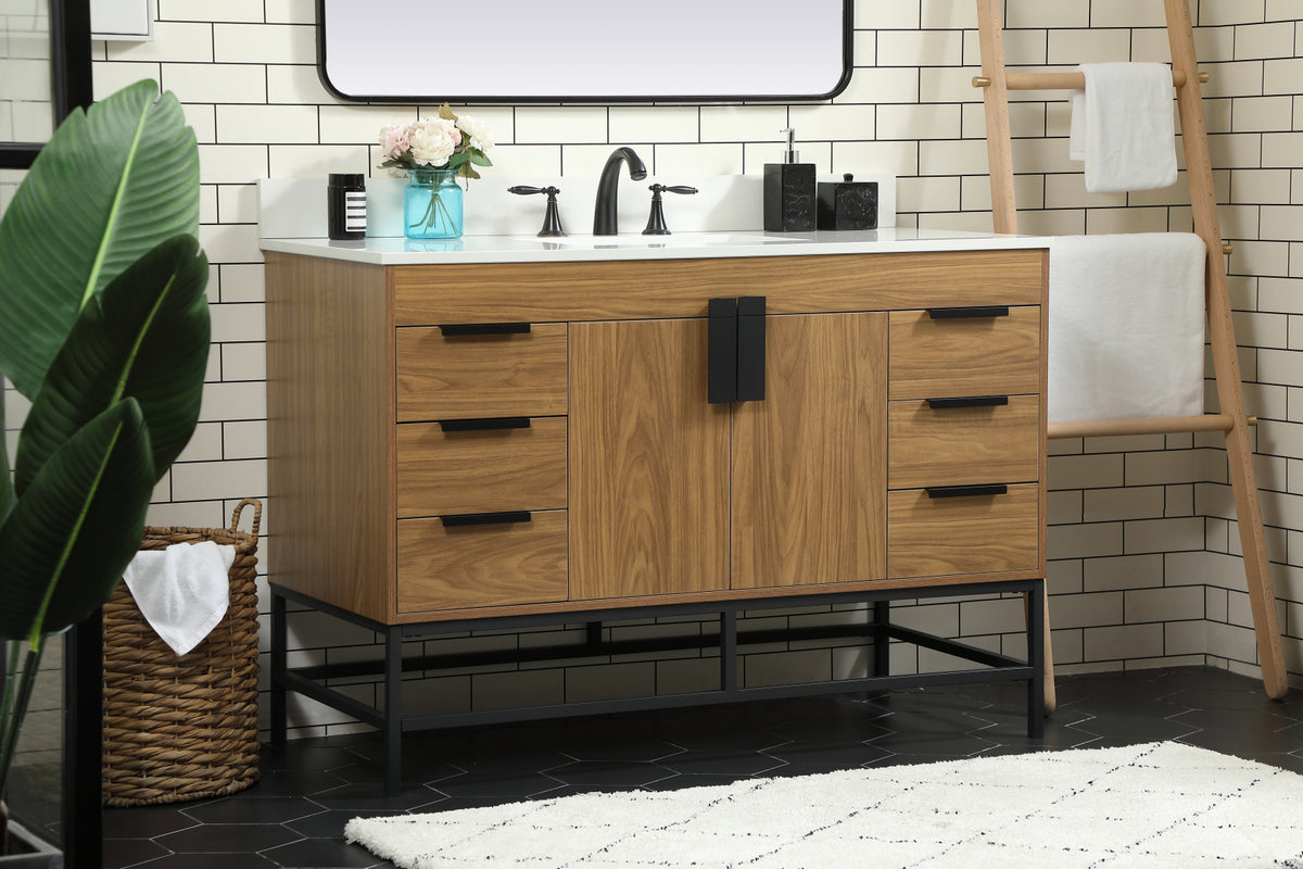 48 inch Single bathroom vanity in walnut brown with backsplash