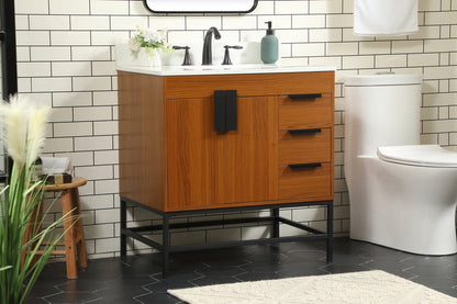 32 inch Single bathroom vanity in teak with backsplash