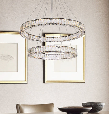 Monroe 36 inch LED double ring chandelier in black