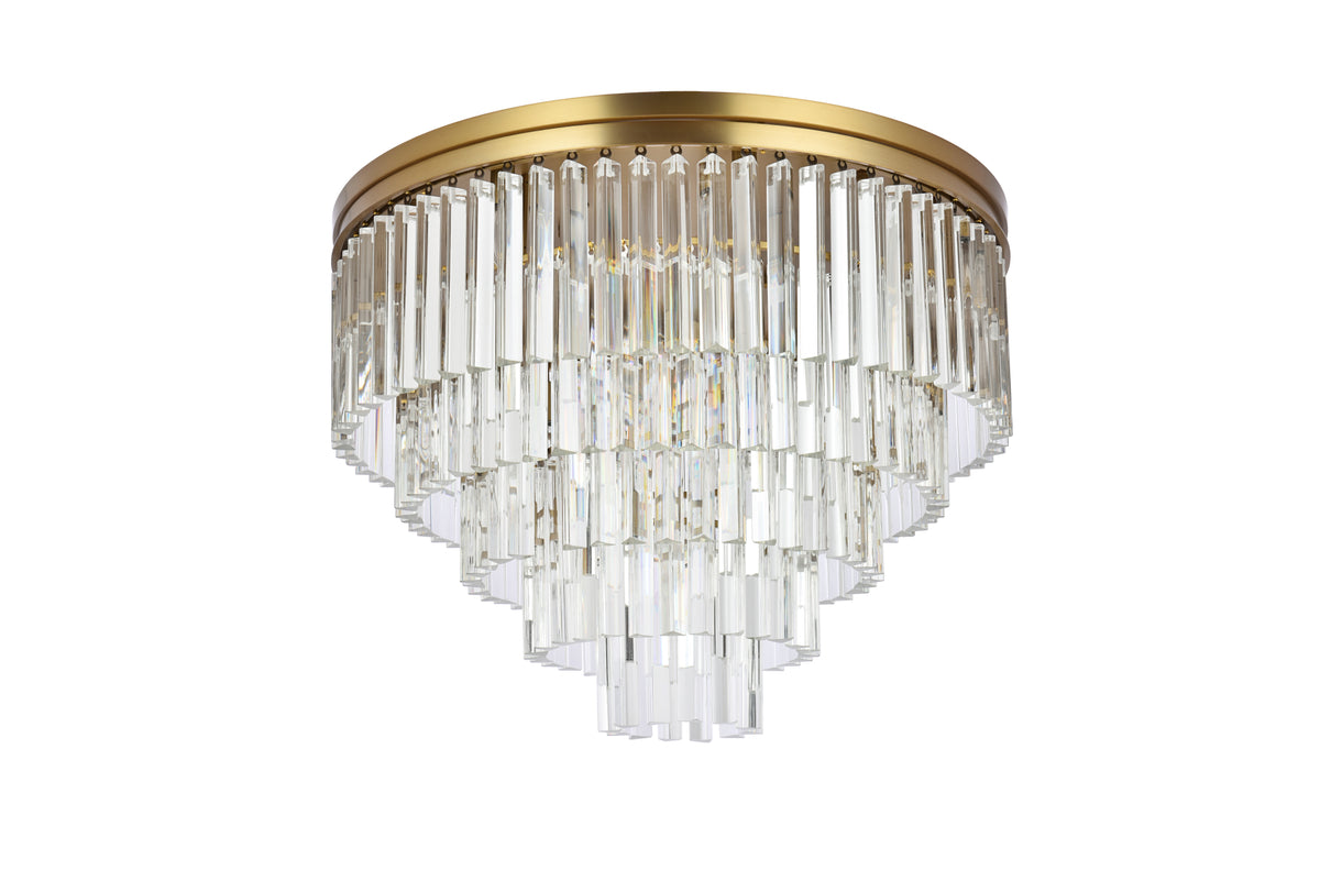 Sydney 32 inch round crystal flush mount in satin gold