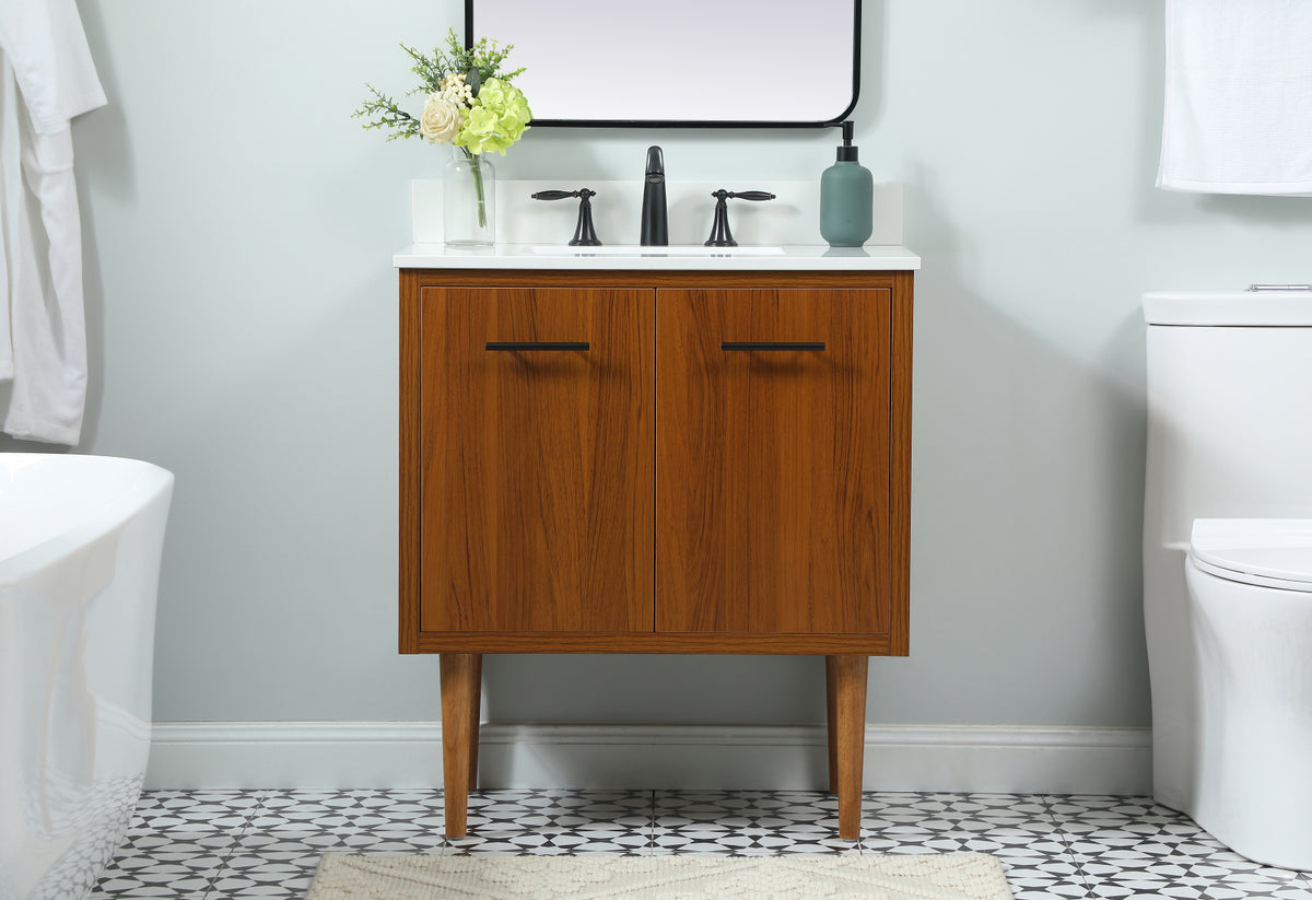 30 inch Single bathroom vanity in teak with backsplash