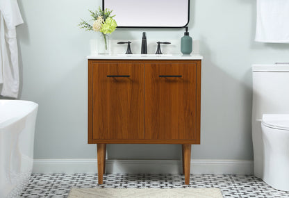 30 inch Single bathroom vanity in teak with backsplash