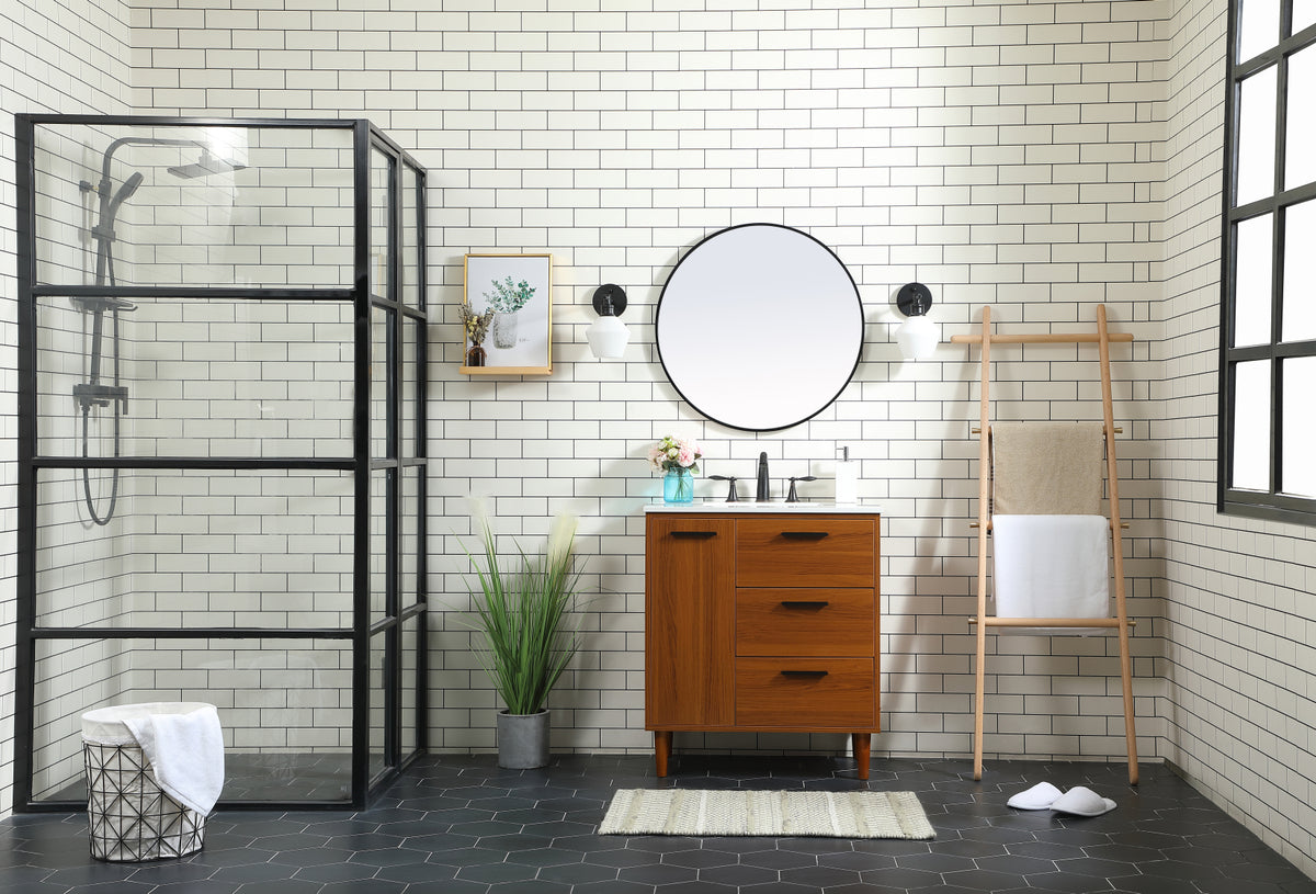 30 inch bathroom vanity in Teak