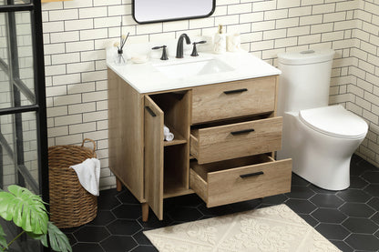 36 inch Single bathroom vanity in natural oak with backsplash