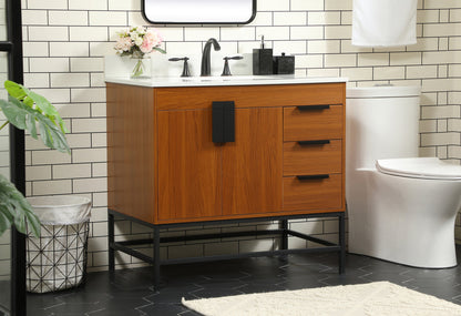 36 inch Single bathroom vanity in teak with backsplash
