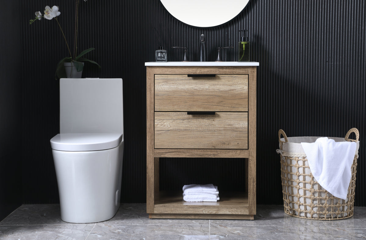24 Inch SIngle Bathroom Vanity In Natural Oak
