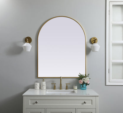 Metal Frame Arch Mirror 33x42 Inch in Brass