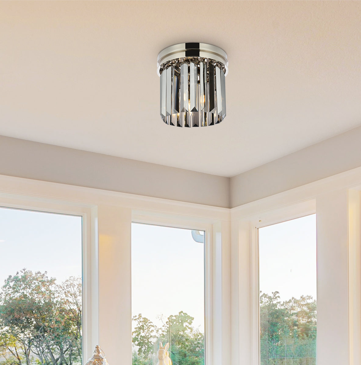 Sydney 3 light polished nickel Flush Mount Silver Shade (Grey) Royal Cut Crystal