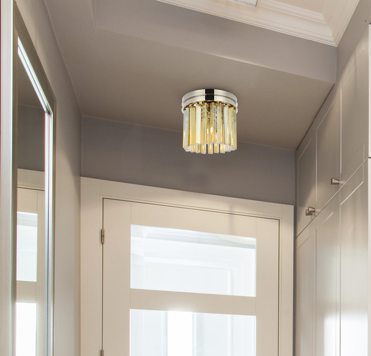 Sydney 3 light polished nickel Flush Mount Golden Teak (Smoky) Royal Cut Crystal