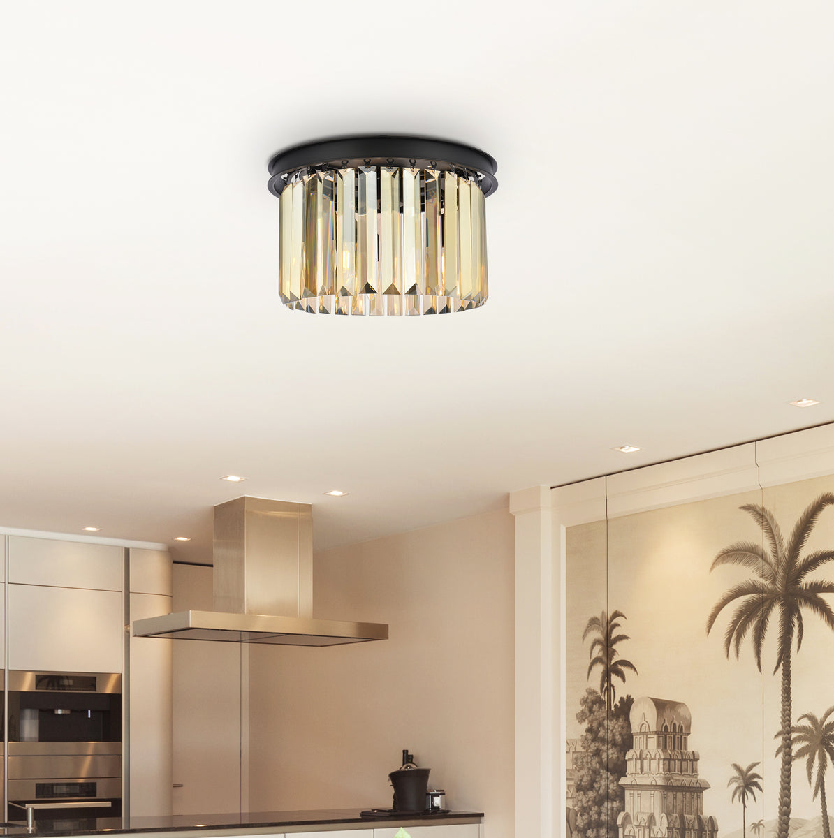 Sydney 3 light Matte Black Flush Mount Golden Teak (Smoky) Royal Cut Crystal