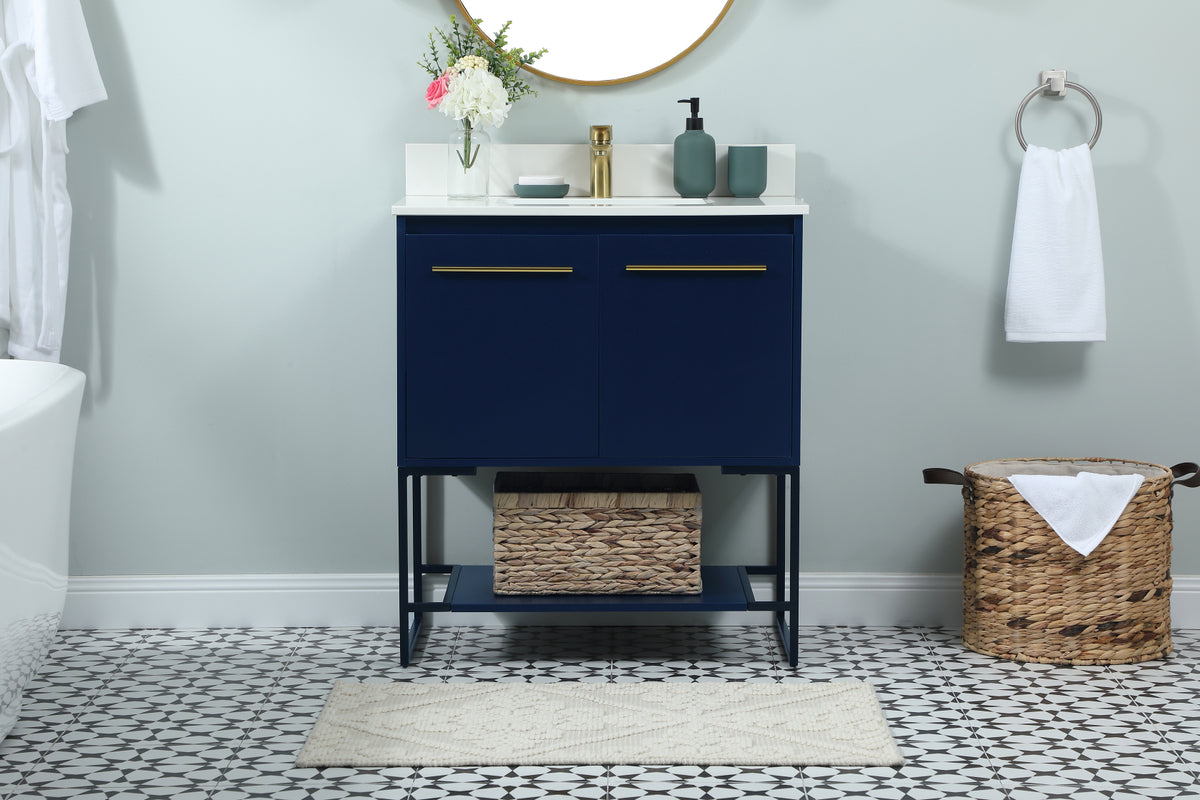 30 inch Single bathroom vanity in blue with backsplash