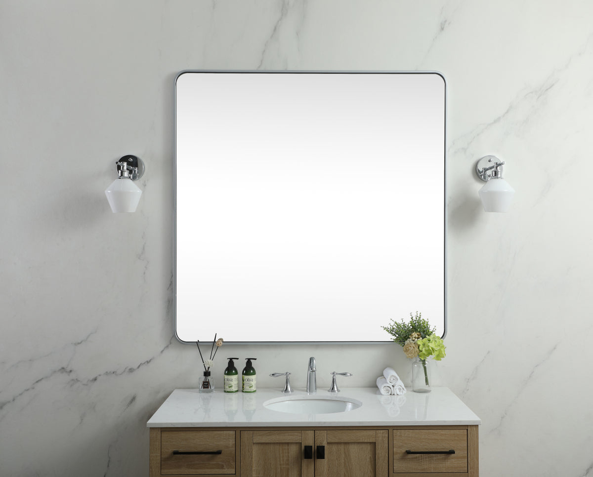 Soft corner metal square mirror 48x48 inch in Silver