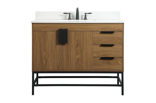 42 inch Single bathroom vanity in walnut brown with backsplash