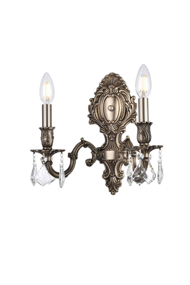 Monarch 2 light Pewter Wall Sconce Clear Royal Cut Crystal