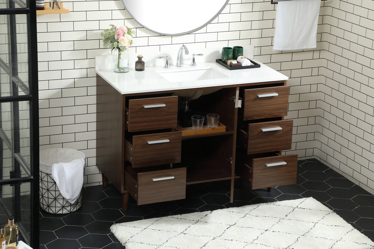 48 inch bathroom vanity in Walnut with backsplash