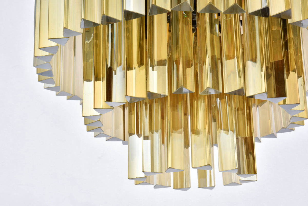 Sydney 9 light Matte Black Flush Mount Golden Teak (Smoky) Royal Cut Crystal