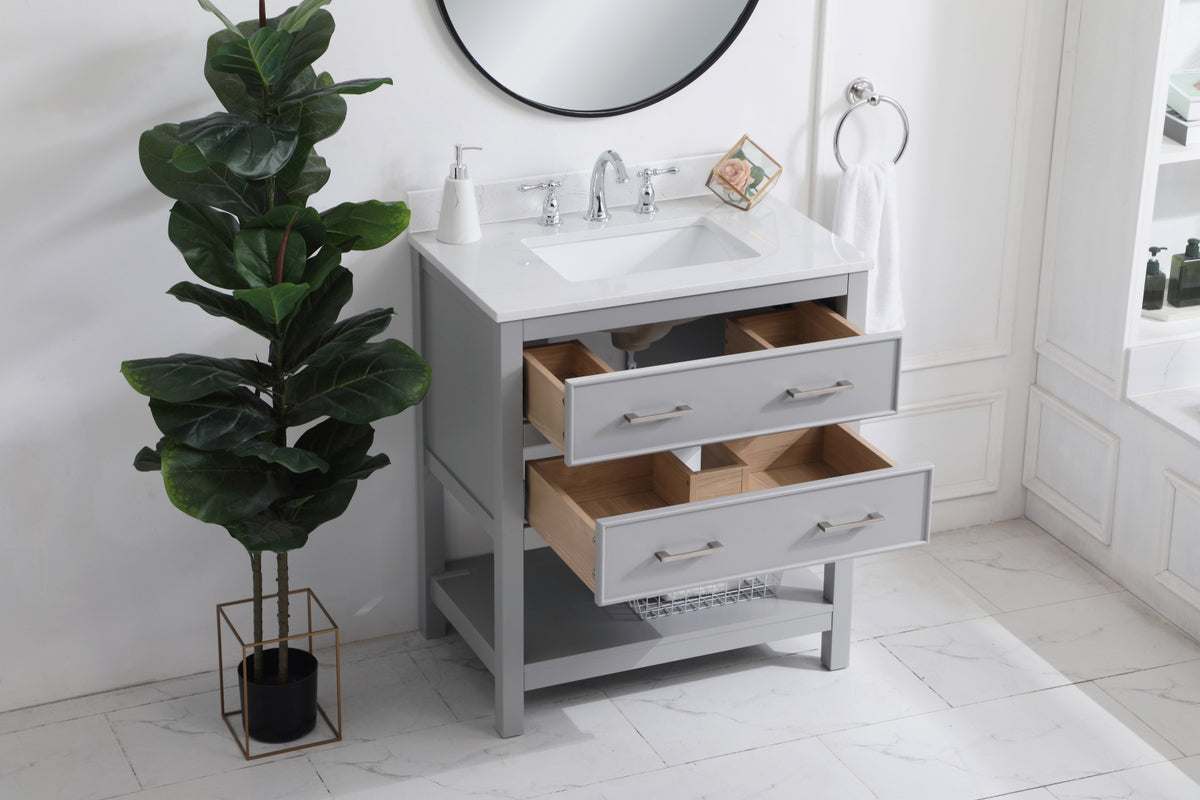 30 inch Single Bathroom Vanity in Grey with Backsplash