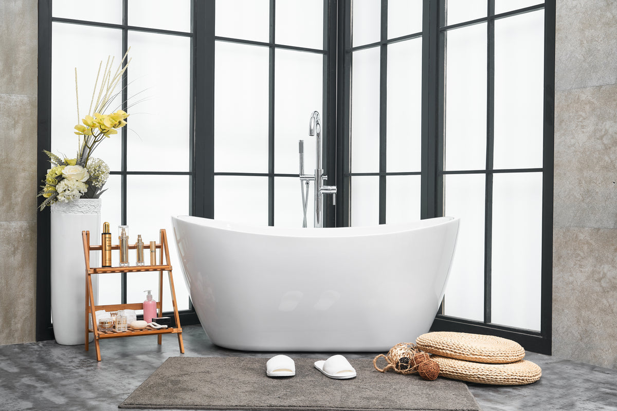 54 inch soaking double slipper bathtub in glossy white