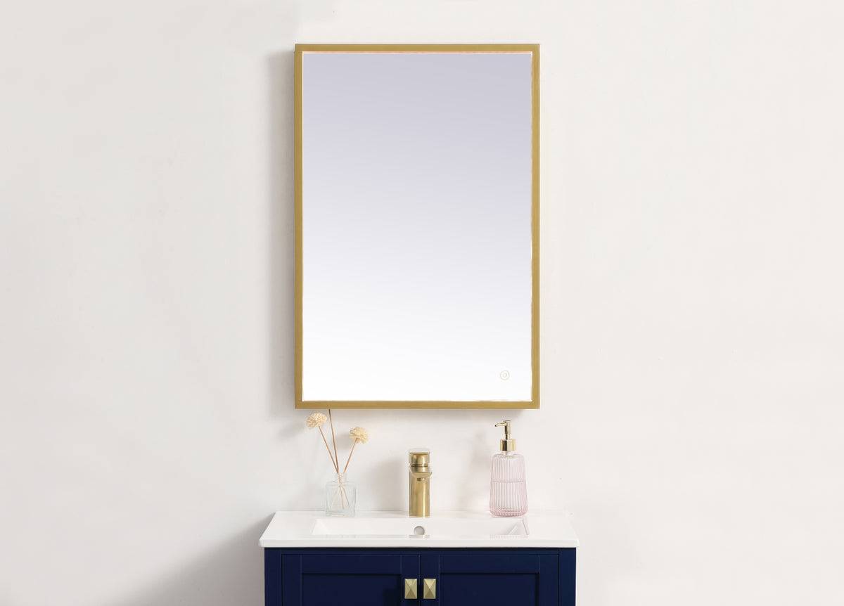 Pier 20x30 inch LED mirror with adjustable color temperature 3000K/4200K/6400K in brass