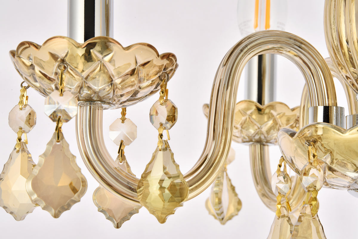 Rococo 4 light Golden Teak Pendant Golden Teak (Smoky) Royal Cut Crystal