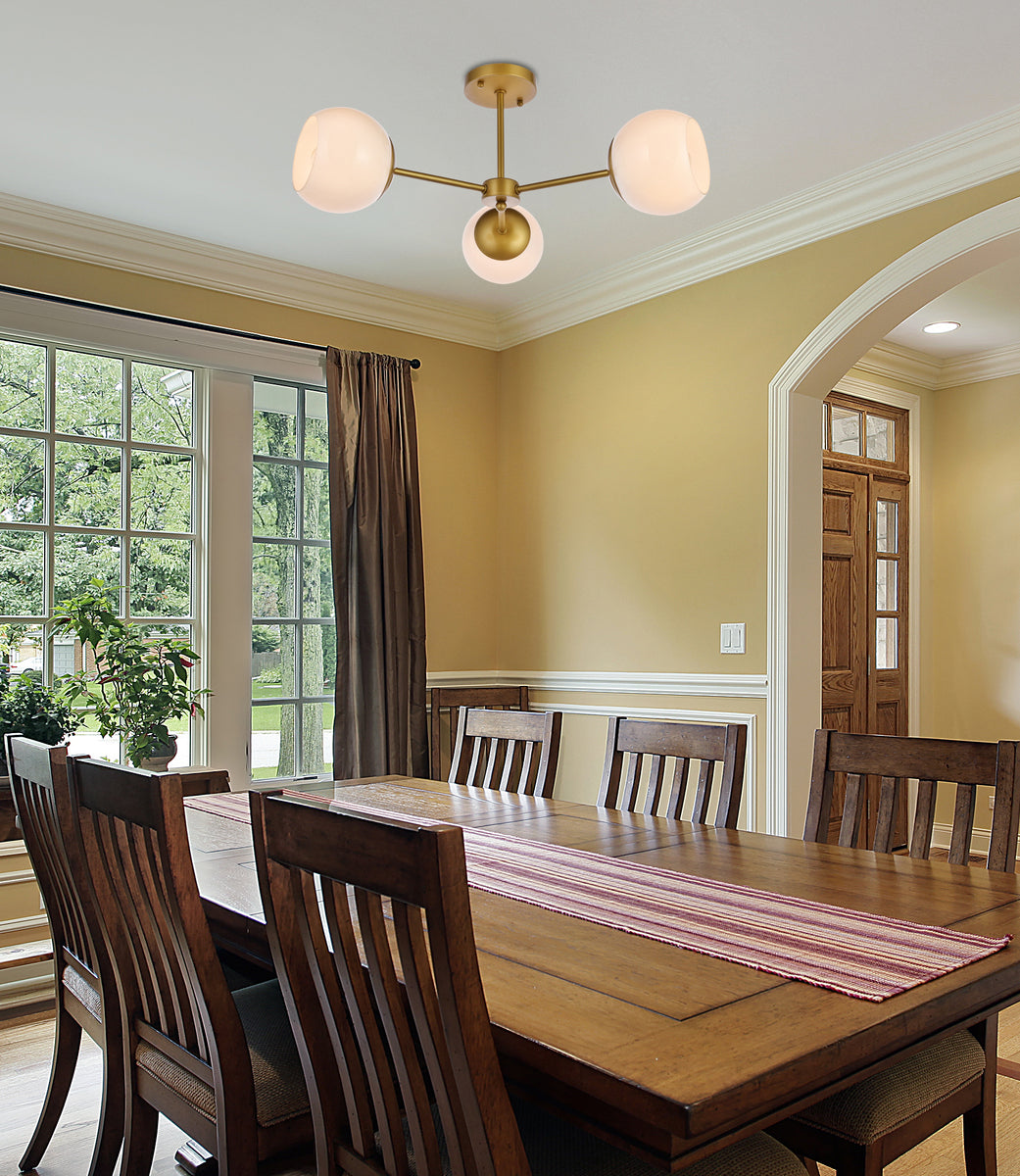 Briggs 26 inch flush mount in brass with white shade