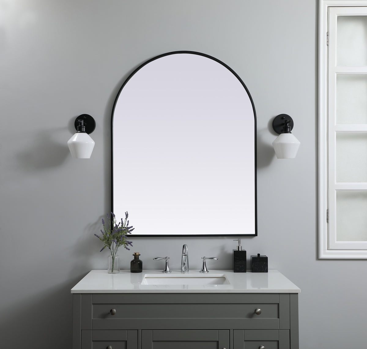 Metal Frame Arch Mirror 33x42 Inch in Black