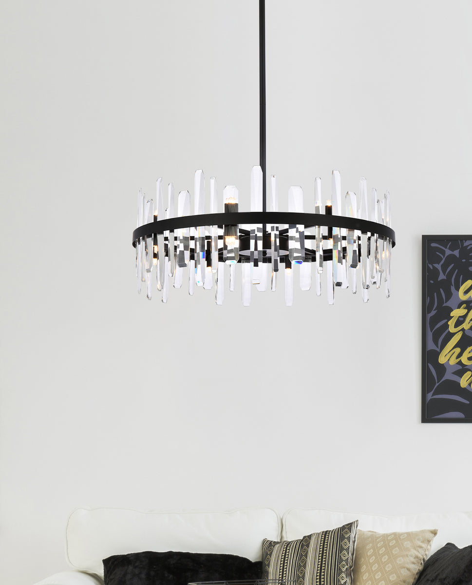 Serena 32 inch crystal round chandelier in black