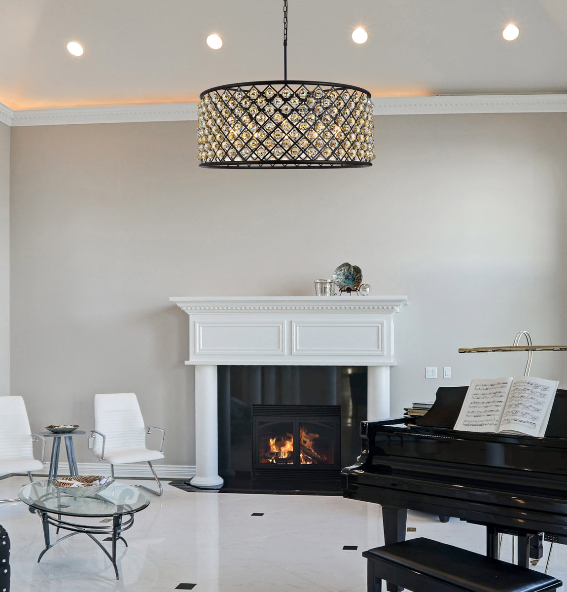 Madison 10 light Matte Black Chandelier Golden Teak (Smoky) Royal Cut Crystal