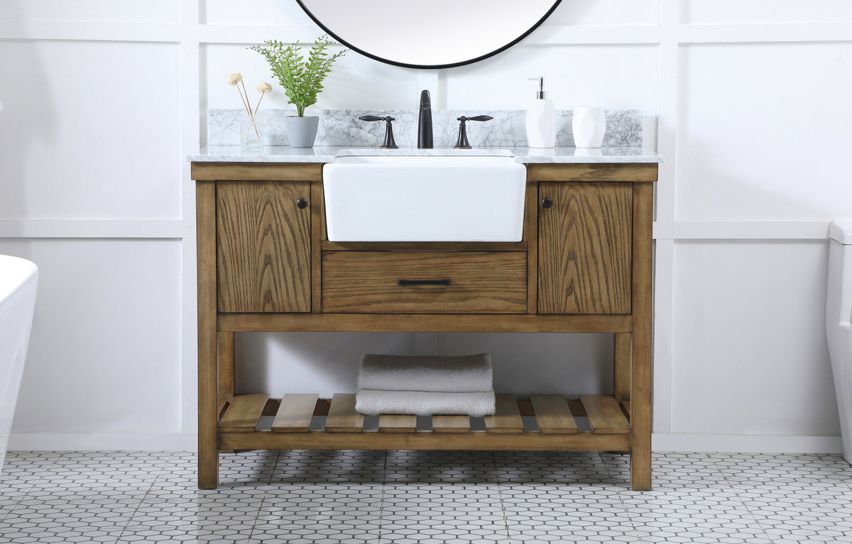 48 inch Single bathroom vanity in driftwood with backsplash