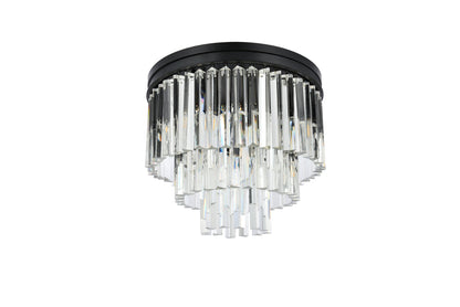 Sydney 9 light Matte Black Flush Mount Clear Royal Cut Crystal